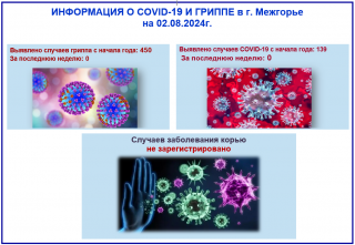 ИНФОРМАЦИЯ О COVID-19 И ГРИППЕ в г. Межгорье на 02.08.2024г.