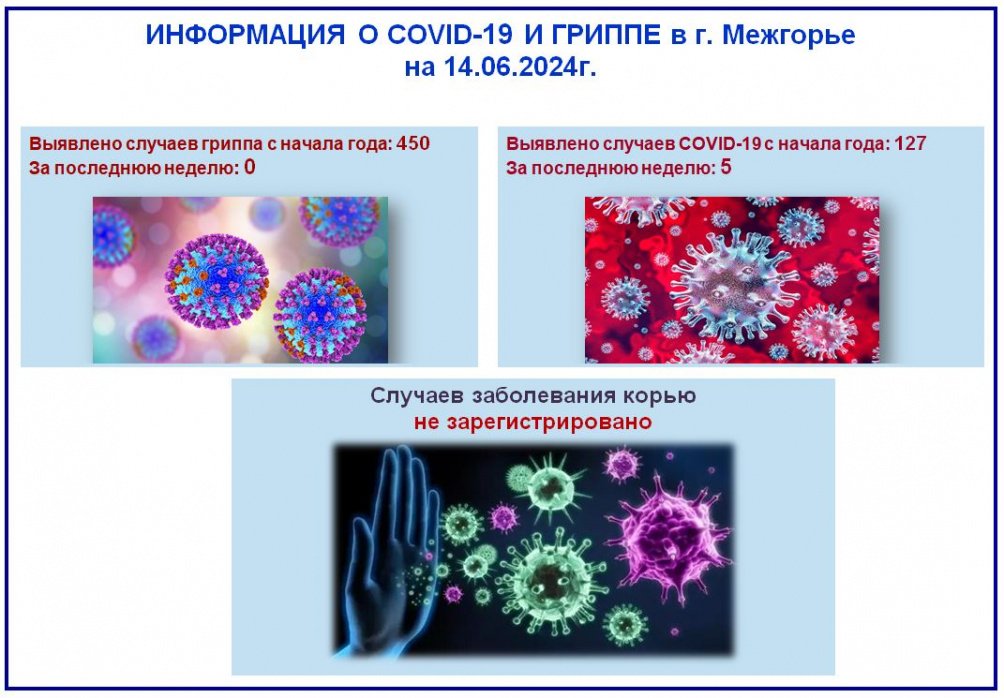 ИНФОРМАЦИЯ О COVID-19 И ГРИППЕ в г. Межгорье на 14.06.2024г.